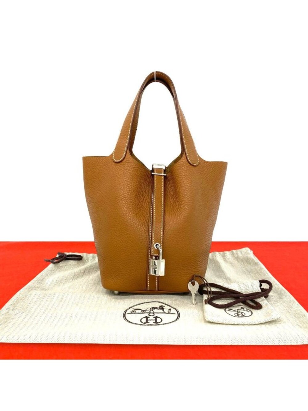 Hermes with Lock Picotin PM Taurillon Clemence Leather Handbag Mini Tote Gold